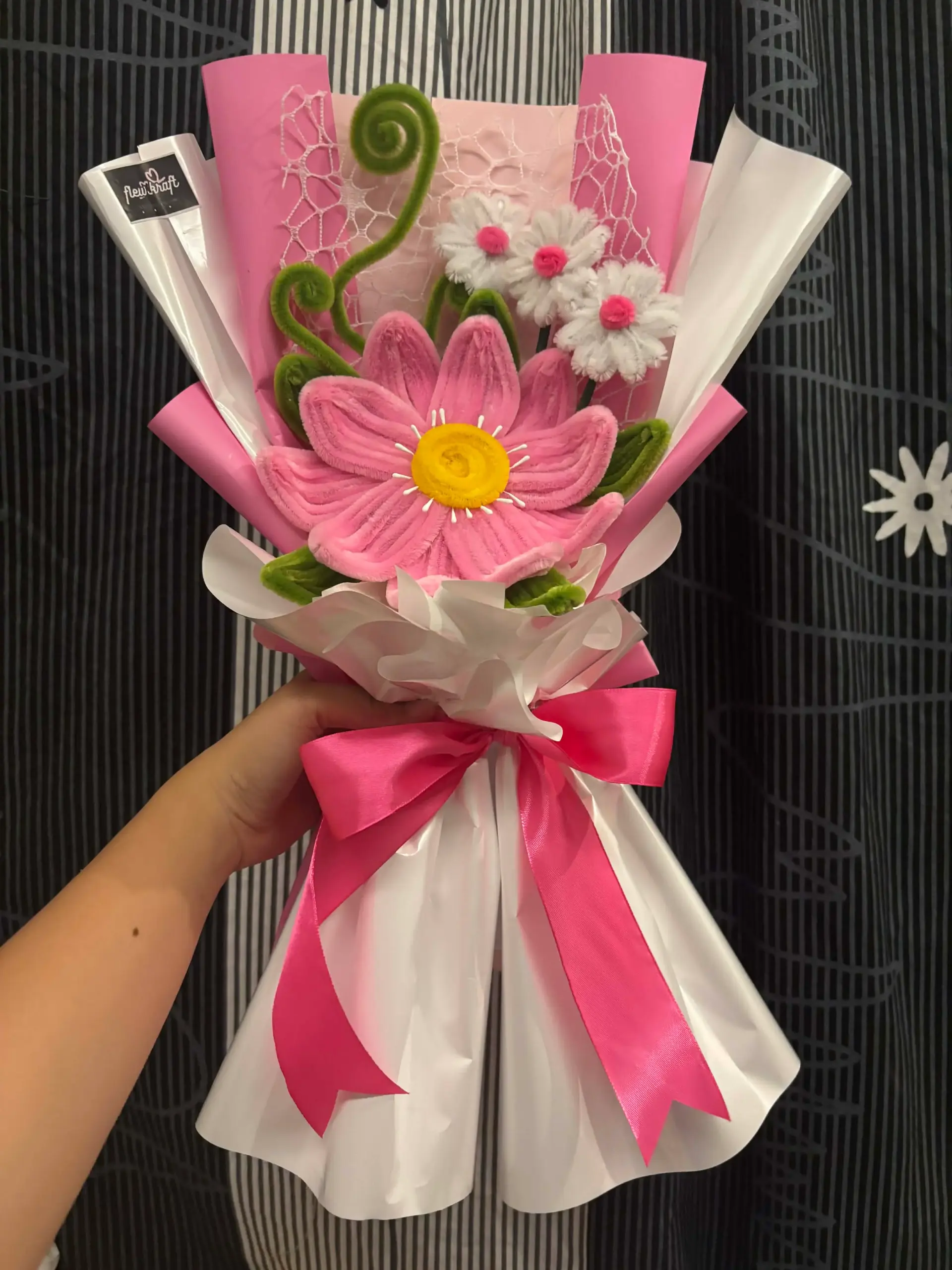 Beautiful handcrafted fuzzy wire flowers