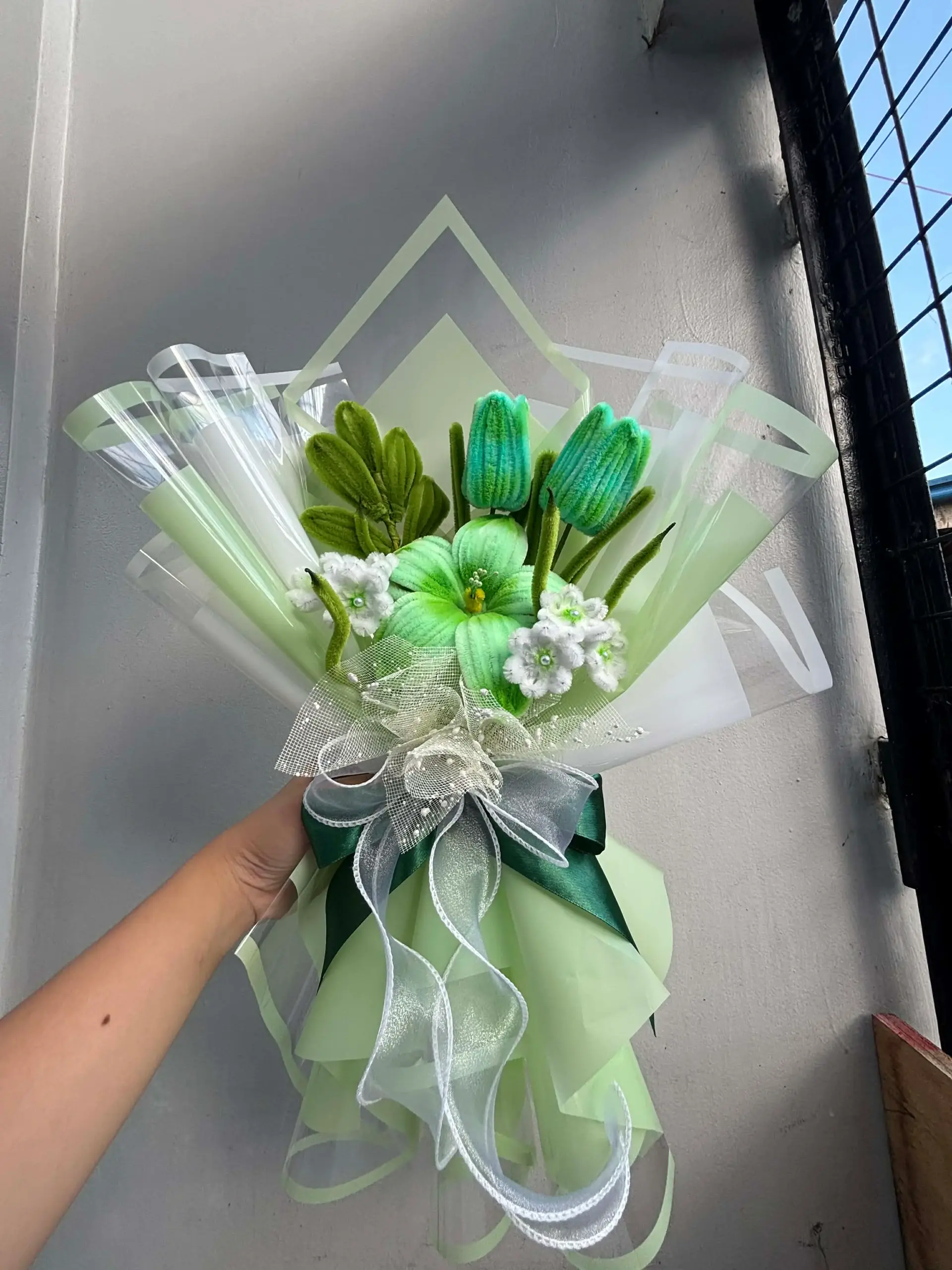 Beautiful fuzzy wire bouquet