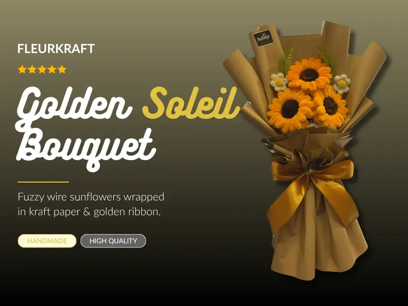 FleurKraft Golden Soleil bouquet — vibrant yellow fuzzy wire design