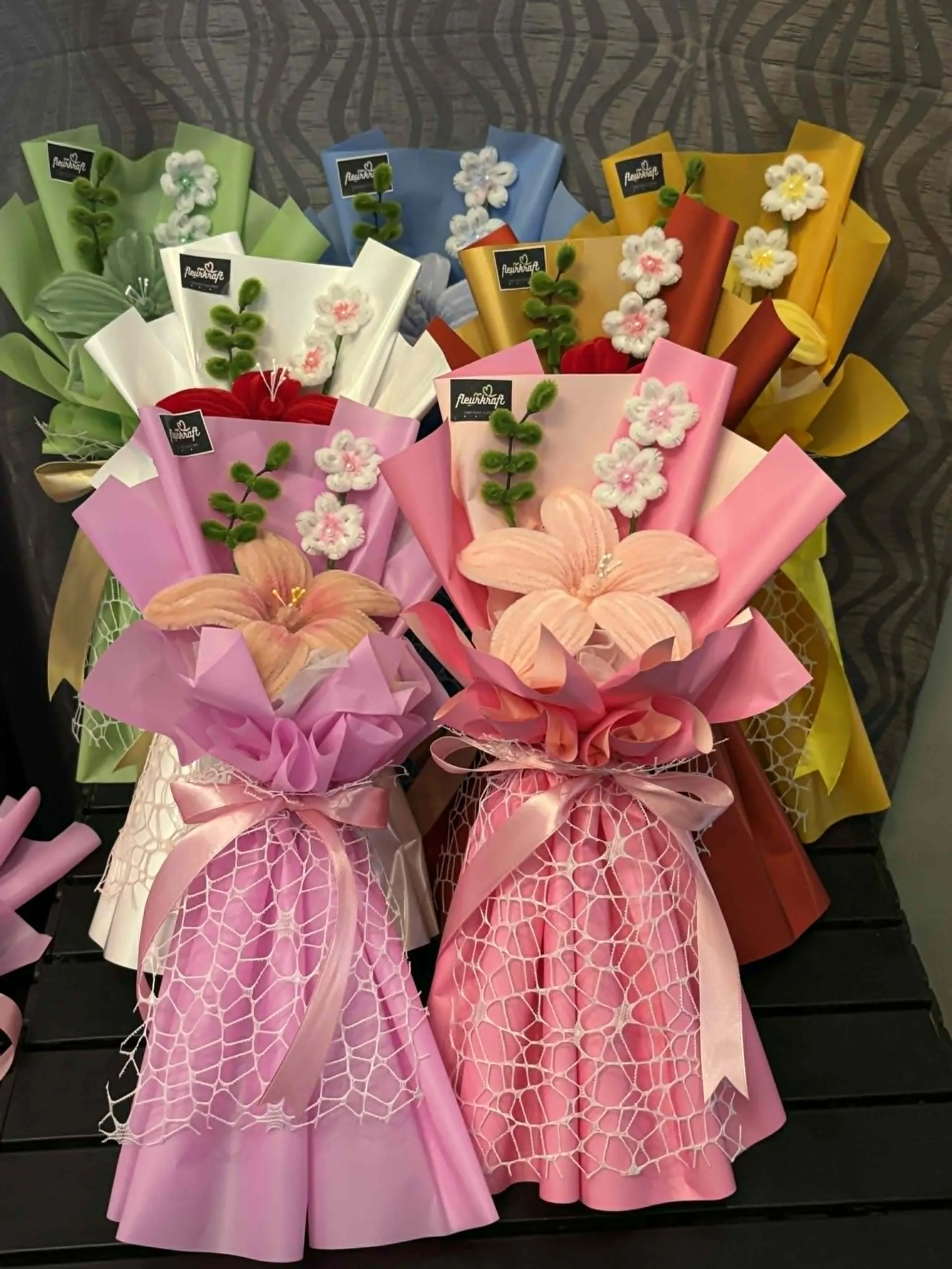 FleurKraft single-stem fuzzy wire bouquet collection — multiple colors, Minglanilla Cebu