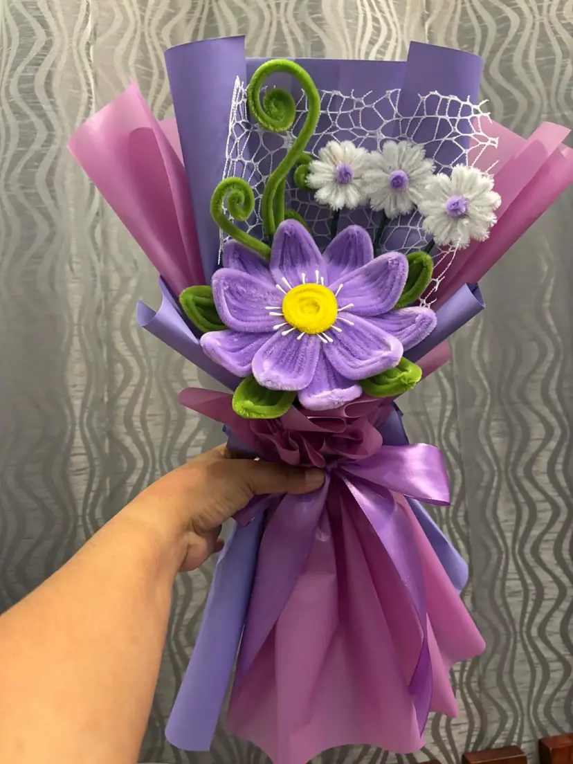 Bold & Bright Bouquet - FleurKraft fuzzy wire bouquet in Naga