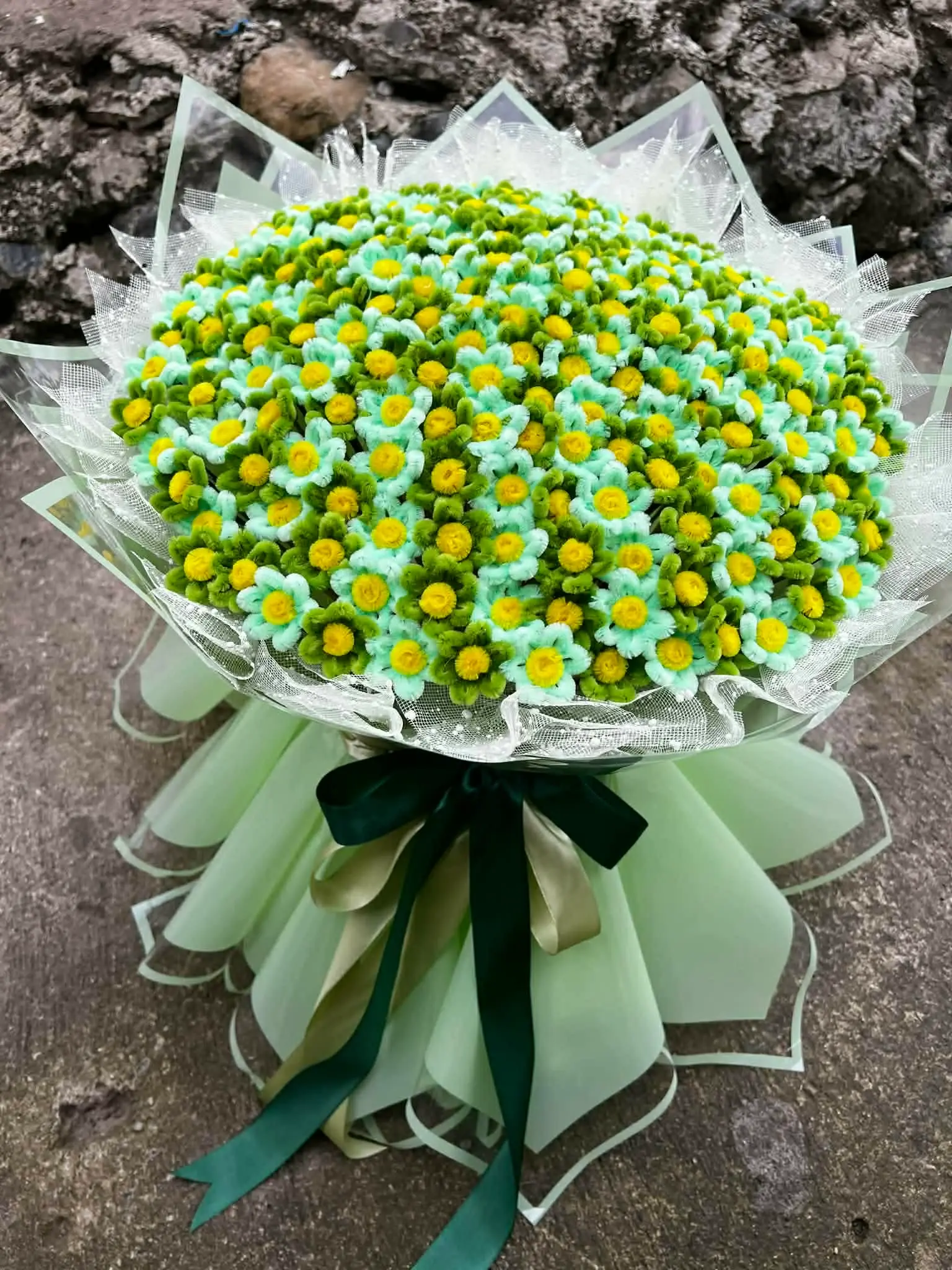 FleurKraft mint daisy cloud bouquet — a stunning handcrafted design